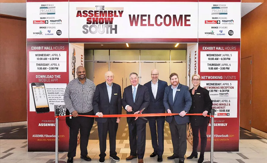 Executives from BNP Media and ASSEMBLY Magazine officially open The ASSEMBLY Show South with representatives from Nashville's Music City Center.