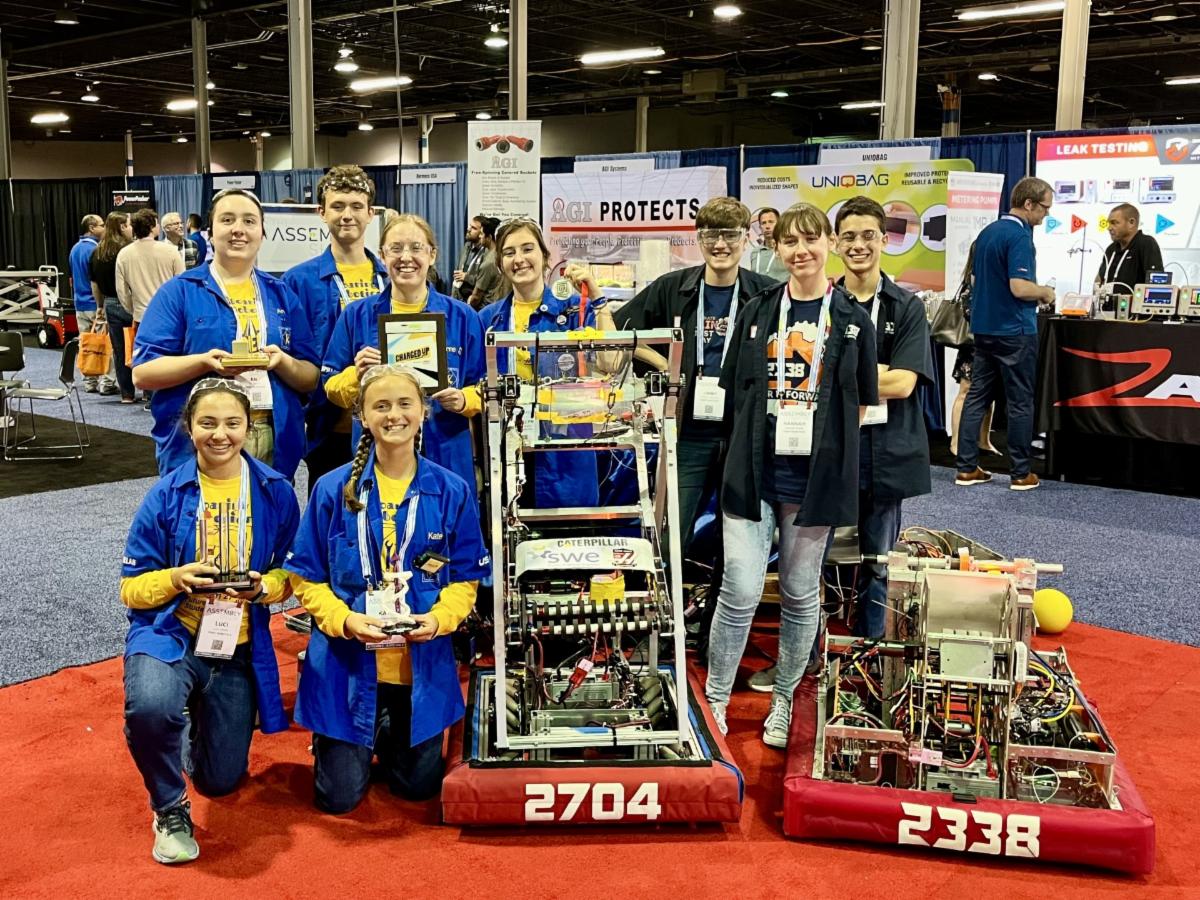 students from two local First Robotics high school teams demonstrated their robots
