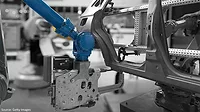 Factory robot arm in automobile manufacturing smart factory Factory robot arm in automobile manufacturing smart factory.