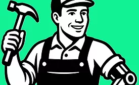 Factory Workers with Robotic Arm Cartoon for Logo