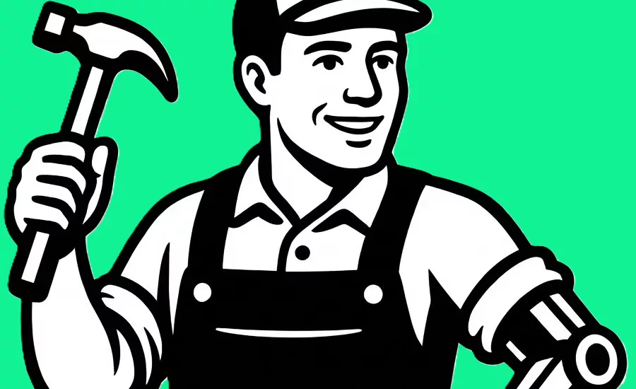 Factory Workers with Robotic Arm Cartoon for Logo