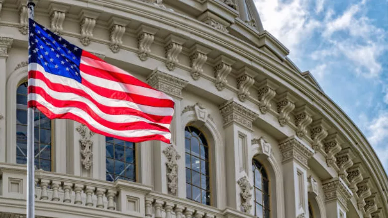 Flag outside the Capitol in D.C. -- Electrical Manufacturing Facility North America USMCA Supply Chain Production