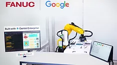 FANUC industrial robot integrated with Google AI technology for physical AI automation and autonomous manufacturing applications on factory assembly lines