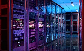 AI data center infrastructure includes liquid-cooled server racks, storage, networking systems, power distribution equipment and thermal management hardware for hyperscale computing.