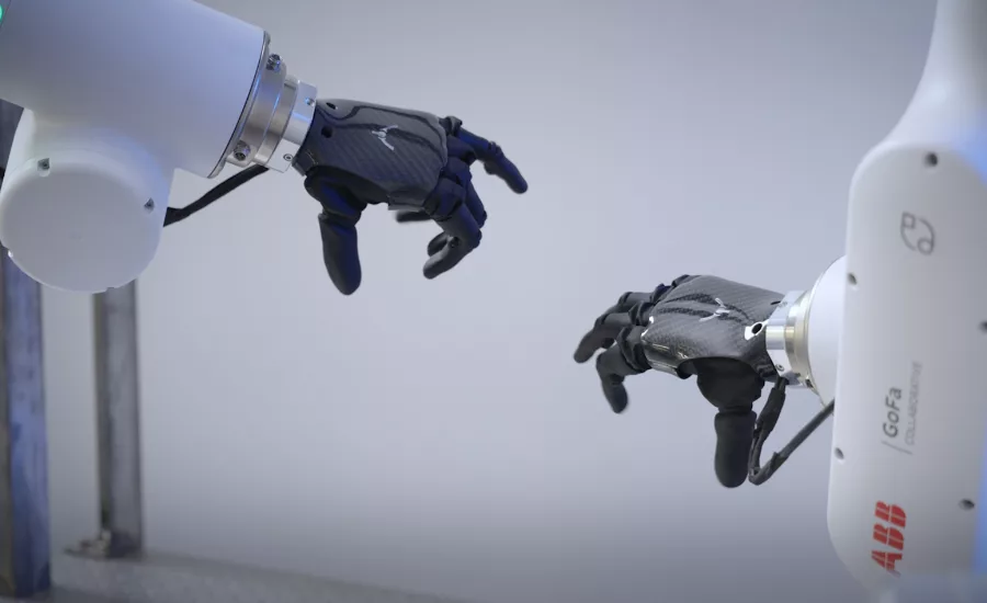 Humanoid robotic hands with touch-sensing fingers designed to improve dexterous gripping for industrial automation.
