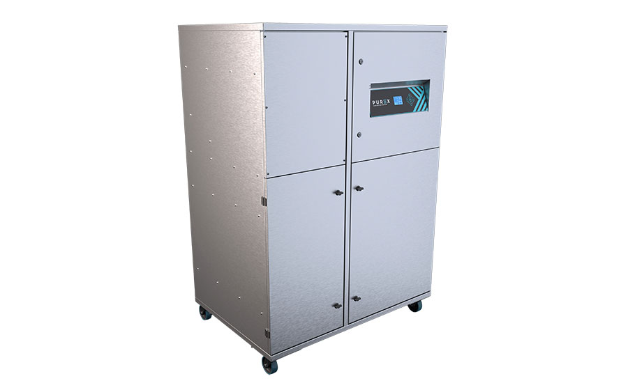 Industrial air filtration unit with integrated control display.