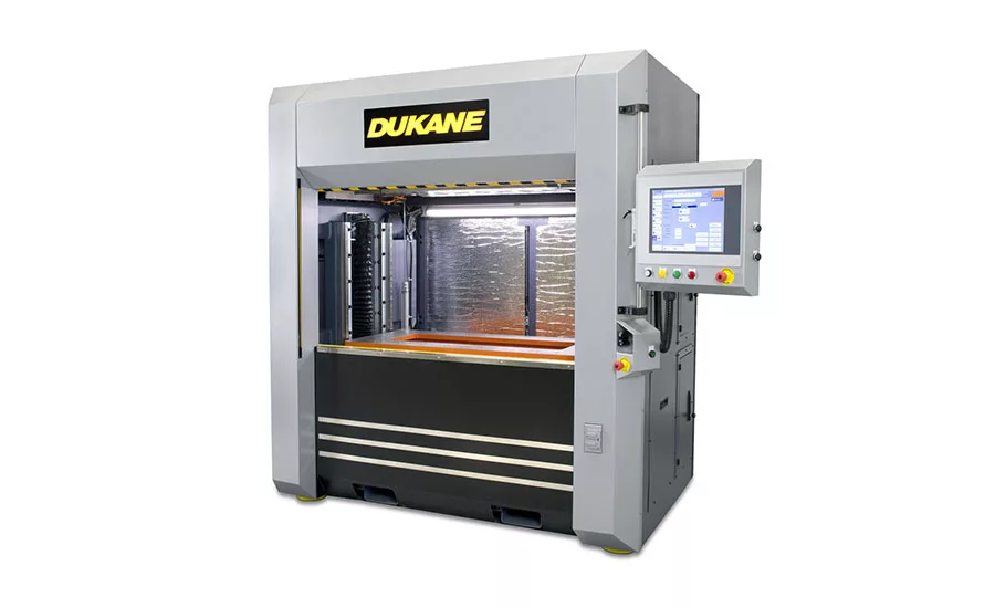 Industrial welding machine with touchscreen controls for automated production.