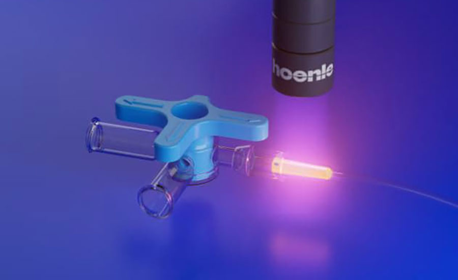 UV curing process used to bond a medical device component.