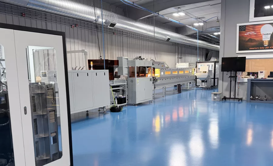 Inside GoodBulb’s Fargo, North Dakota, factory, where automated production equipment supports U.S. manufacturing of A19 LED light bulbs.