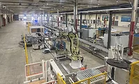 Automated box fan assembly line at Oobotic's Arkansas manufacturing facility featuring industrial robots, conveyors and advanced production equipment supporting U.S. appliance manufacturing. Automated appliance assembly line at Oobotic's Arkansas manufacturing facility featuring industrial robots, conveyors and automated production equipment for consumer appliance manufacturing.