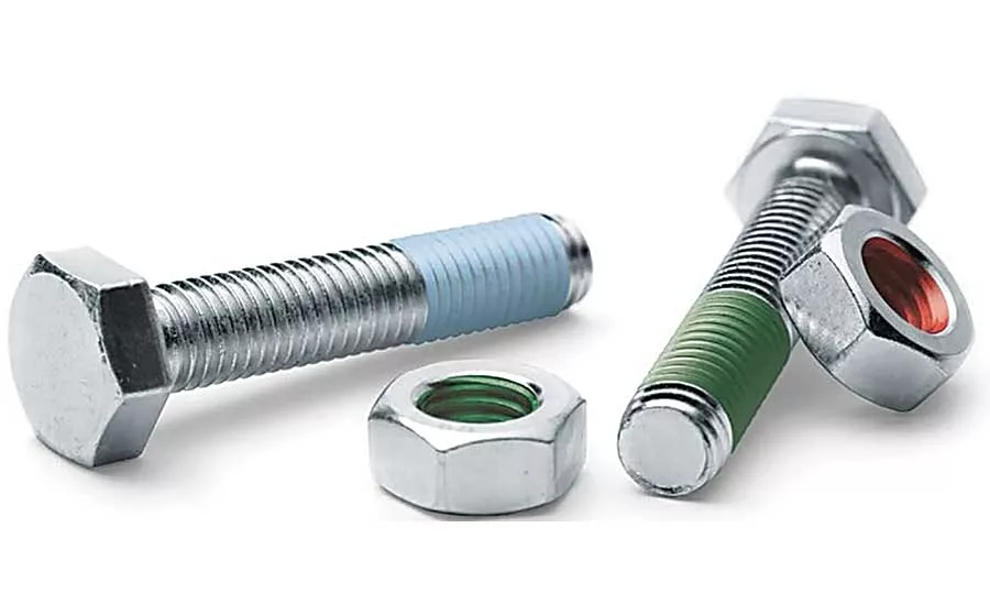 Threadlocker strength level is visibly indicated by a specific color, based on either MIL-S-46163 or ASTM D5363. Photo courtesy Henkel Corp.