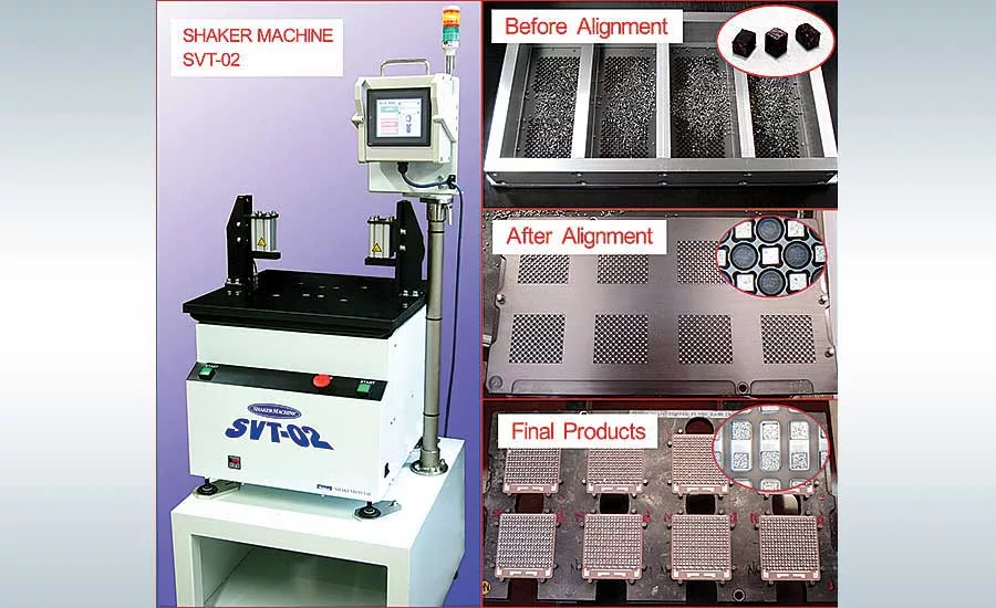 Shaker Table Sorts Parts for Thermoelectric Cooling Devices