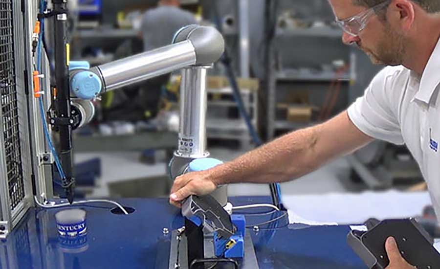 This collaborative system features an automatic screw feeder, drive system and an end-effector that mounts directly to the wrist of a cobot. Photo courtesy Visumatic Industrial Products Inc.