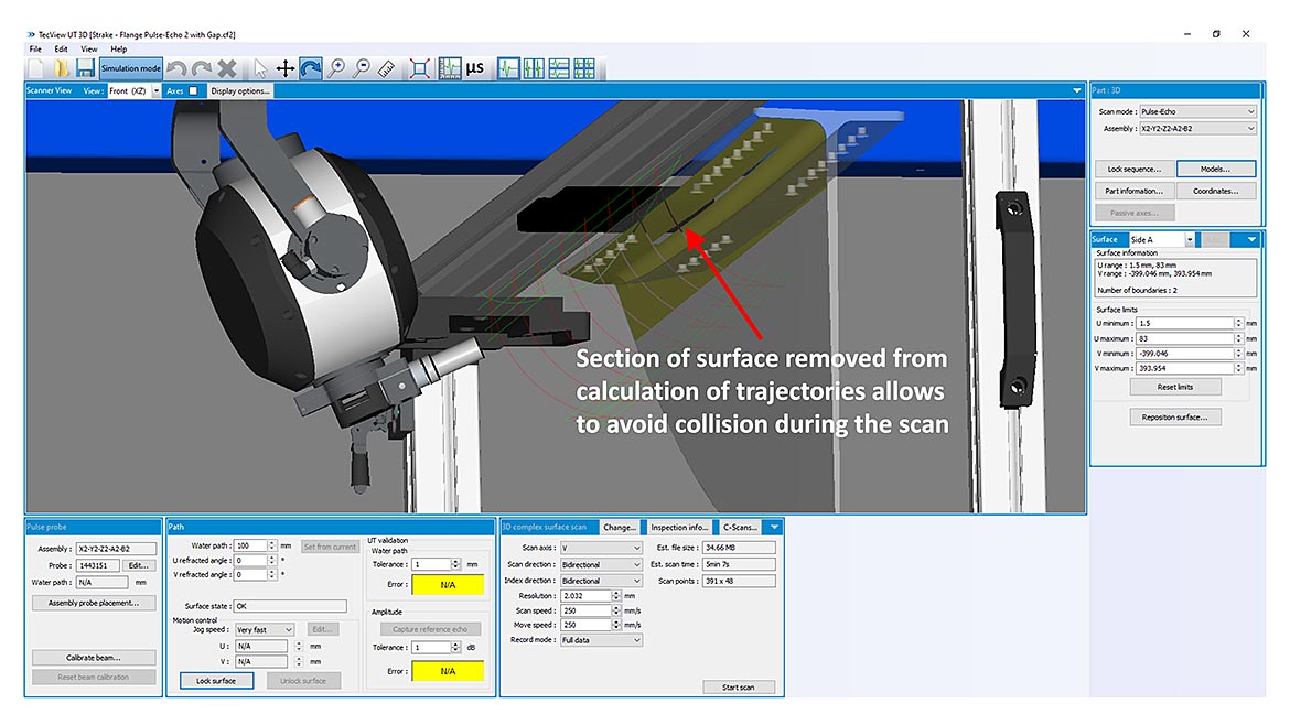 Fig. 12. Display of the inspection area after removal of the scanning positions responsible for mechanical interference illustrated in Fig. 10.