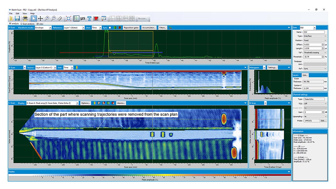 Figure 13. Pulse-Echo C-Scan resulting from the inspection of the strake sample after removal of the problematic scanning positions.
