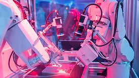 Smart robot in manufacturing industry for industry 4.0 and technology concept. Robotic vision sensor camera system.