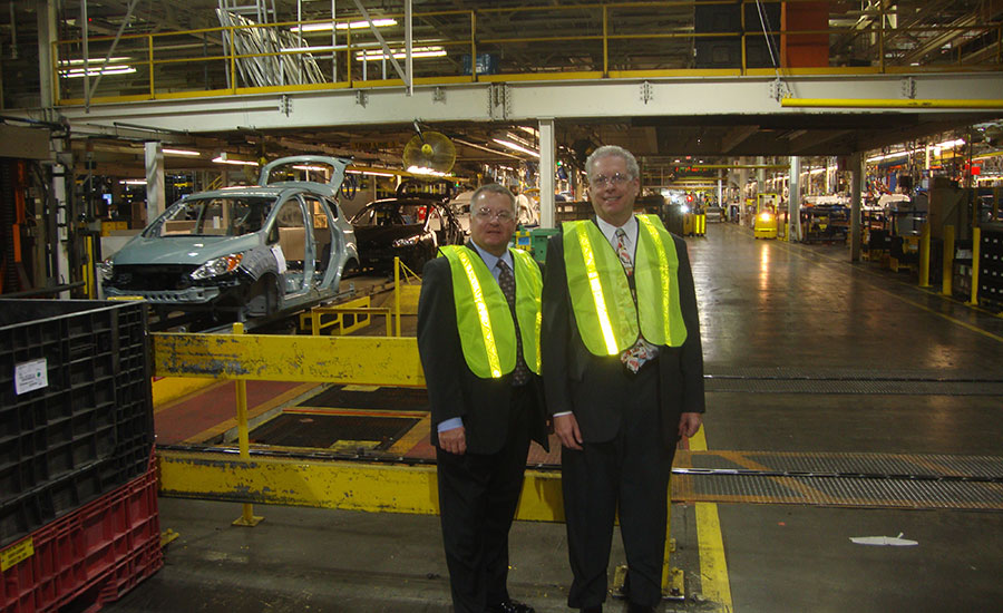Bill DeYoe and Austin Weber tour Ford Motor Co.’s Wayne, MI Assembly Plant