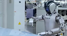 humanoid robot performs quality checks on door locks, headlights and seat belts
