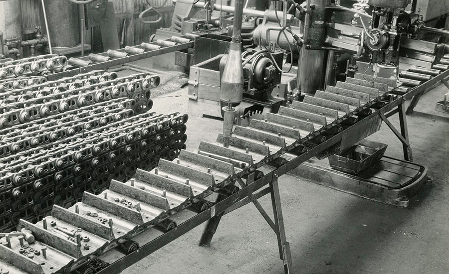 mass-producing metal crawler links and tracks in the 1920s