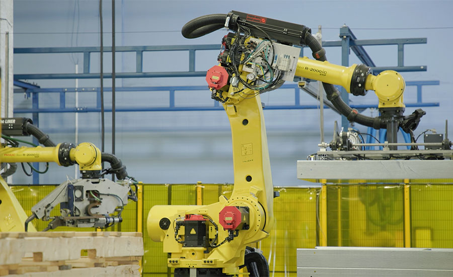 a robot places panels onto a pallet