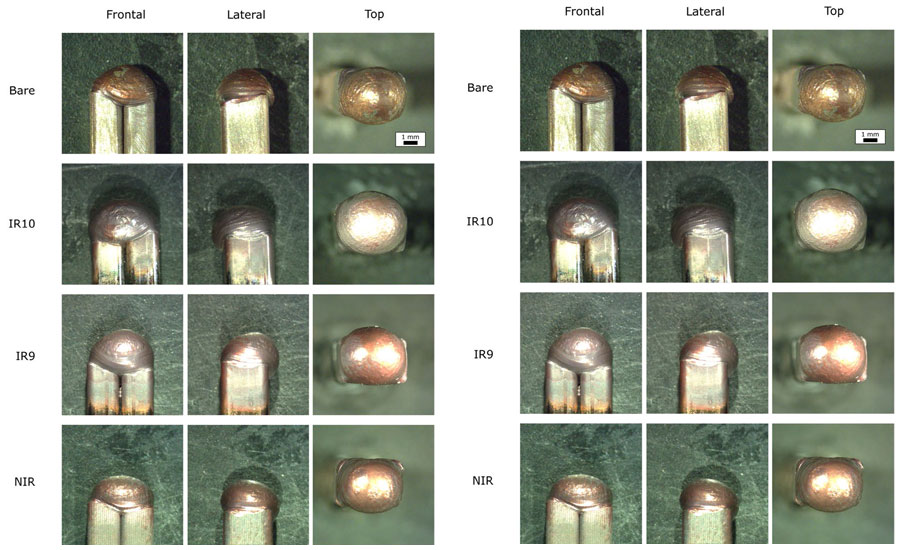 optical microscopy images comparing the welded hairpins