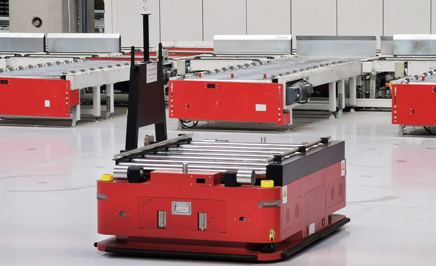 automated guided vehicles deliver parts to assembly lines