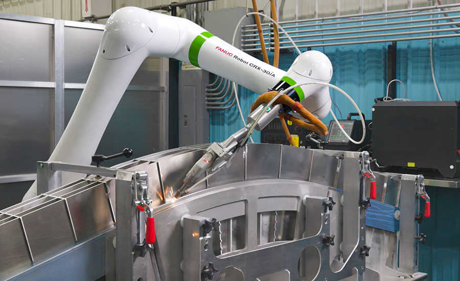 cobot laser welding a stainless steel escalator part