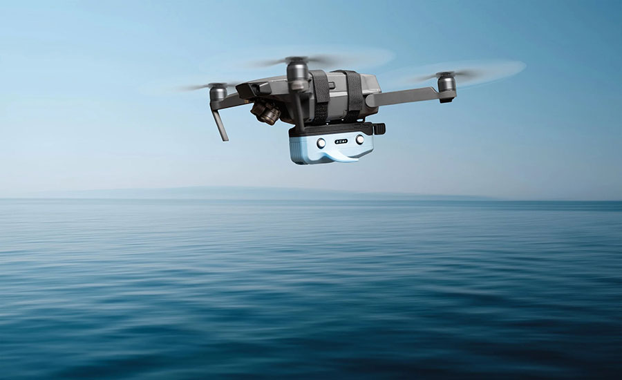 WHASER lidar and camera module attached to the base of a drone
