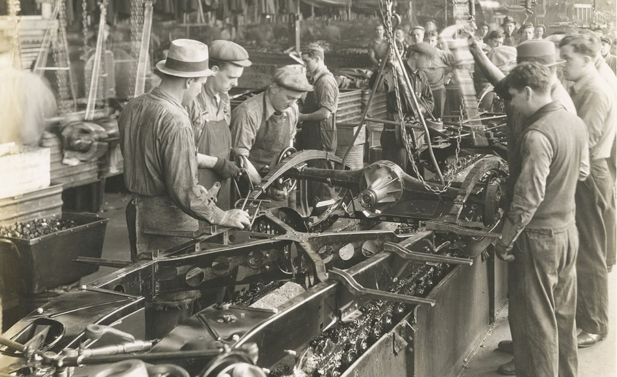 Plymouth chassis moves down the assembly line