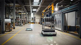 KMP 1500P AMRs bring parts and supplies to a welding cell